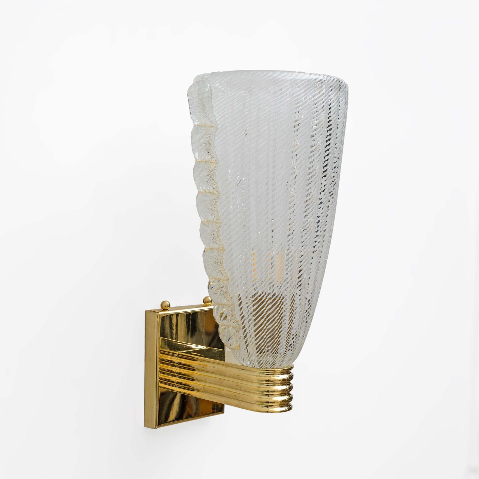Attributed To Barovier & Toso Brass And "Reticello" Murano Glass Sconces photo vinterior