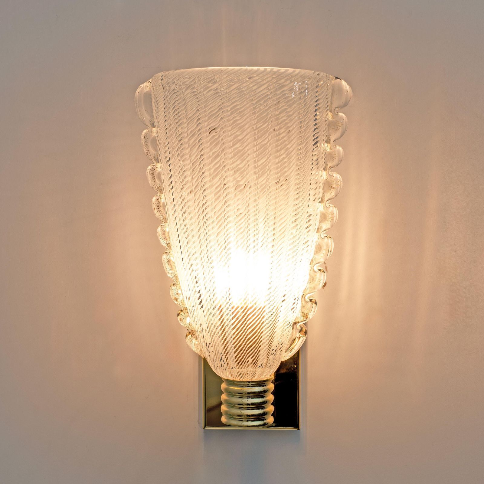 Attributed To Barovier & Toso Brass And "Reticello" Murano Glass Sconces photo buy