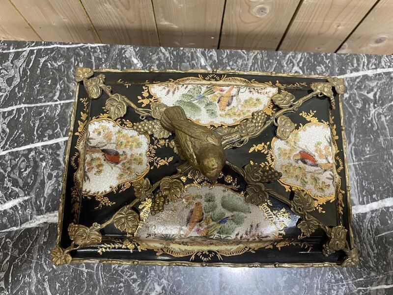 Coffret En Porcelaine Polychrome Et Dorée à Monture Bronze Napoleon III photo vintage