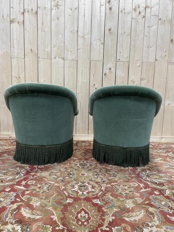 Paire De Fauteuils Crapaud En Velours Vert Style Napoléon III photo for sale