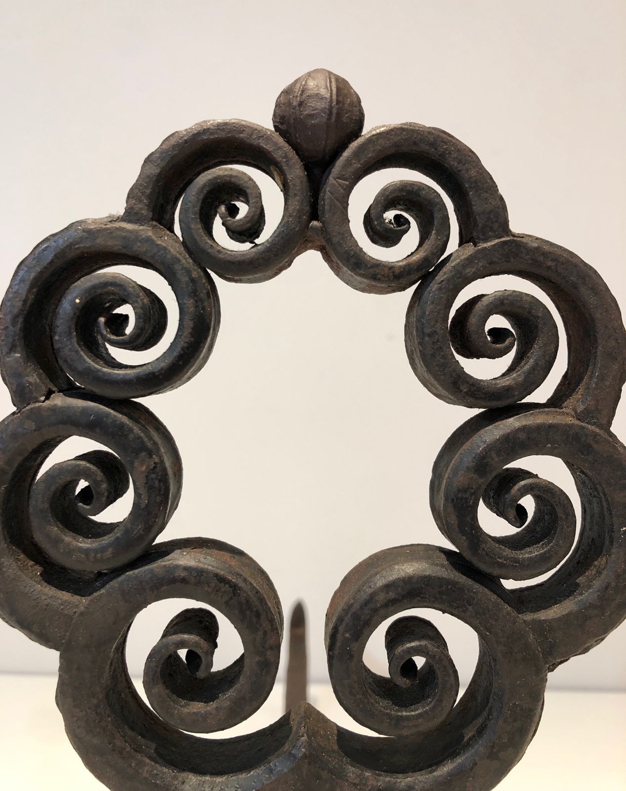 Pair Of Art Nouveau Hammered Wrought Iron Andirons Signed Wanner Geneva photo buy