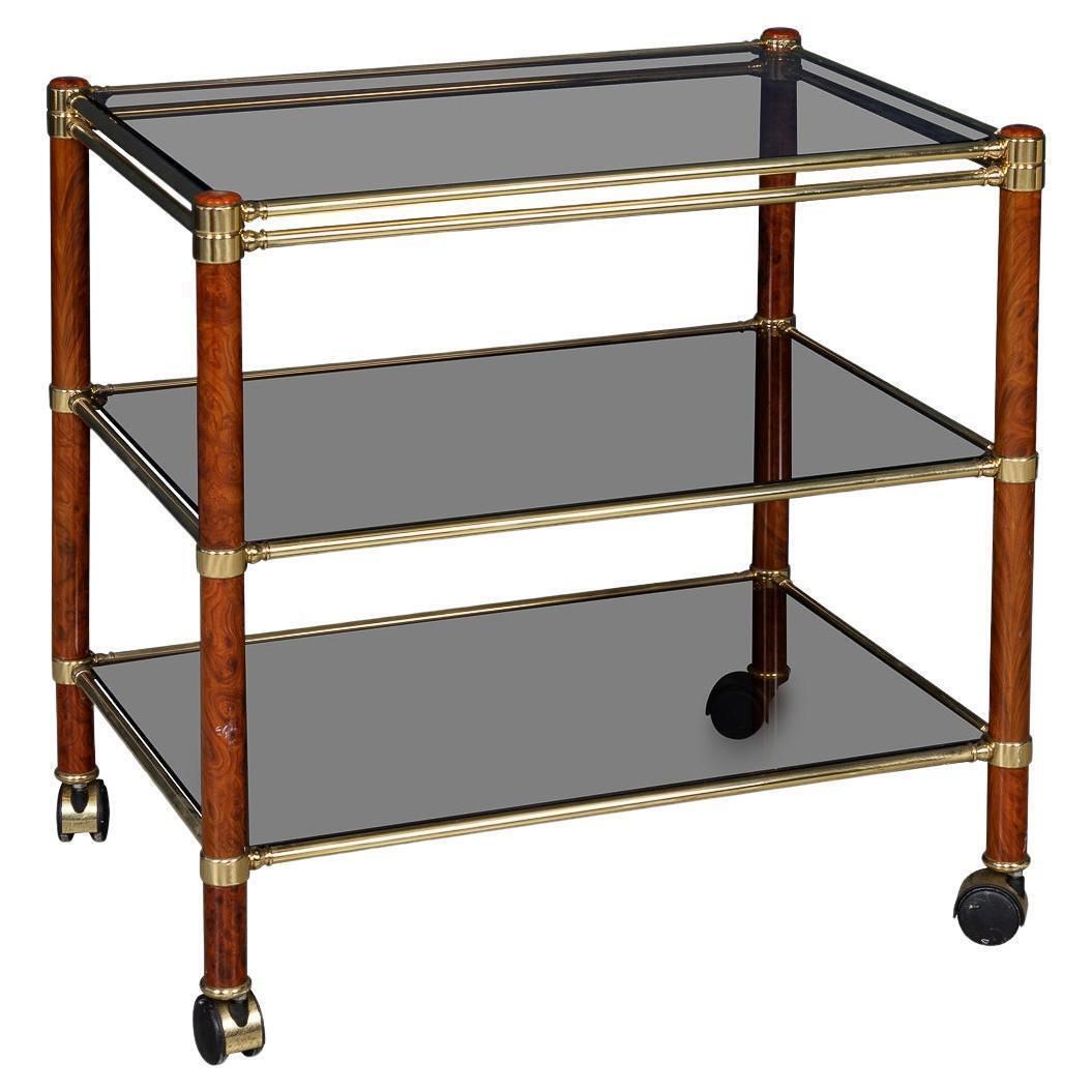 Vintage 20th Century Italian Brass & Smoked Glass Drinks Trolley C.1980