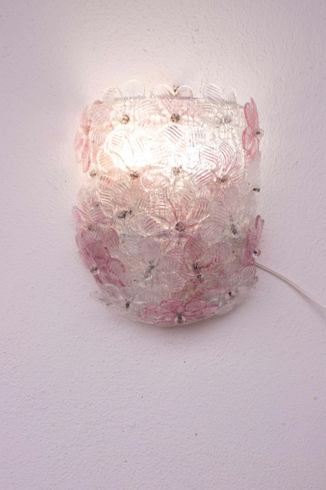 Set Of Murano Ceiling Light And 2 Murano Wall Light Pink Flower By Seguso, 1970 photo Lighting