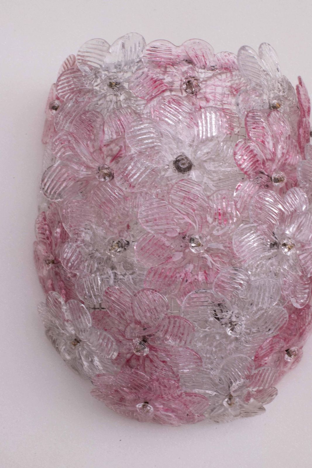 Set Of Murano Ceiling Light And 2 Murano Wall Light Pink Flower By Seguso, 1970 photo vintage