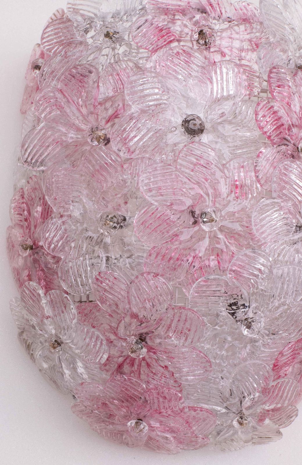 Lighting Set Of Murano Ceiling Light And 2 Murano Wall Light Pink Flower By Seguso, 1970 photo