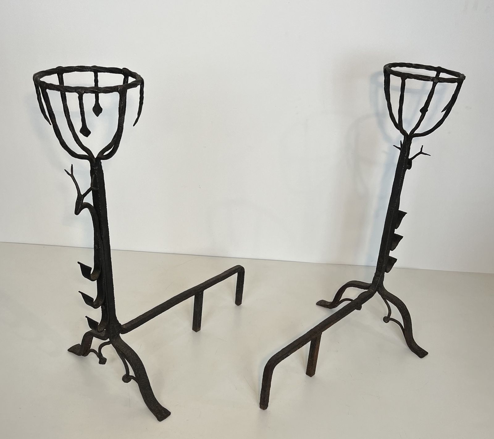 4850.0 Important Pair Of Wrought Iron Andiers With Deer Heads photo