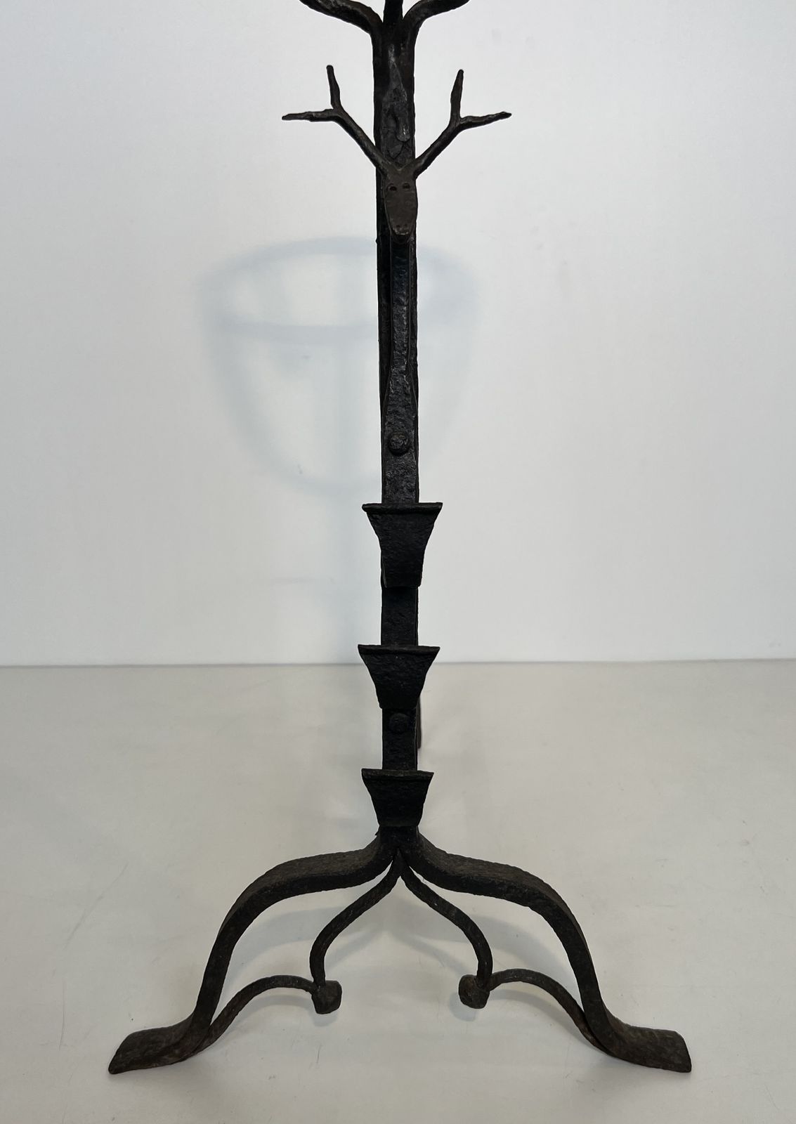 photo buy Important Pair Of Wrought Iron Andiers With Deer Heads