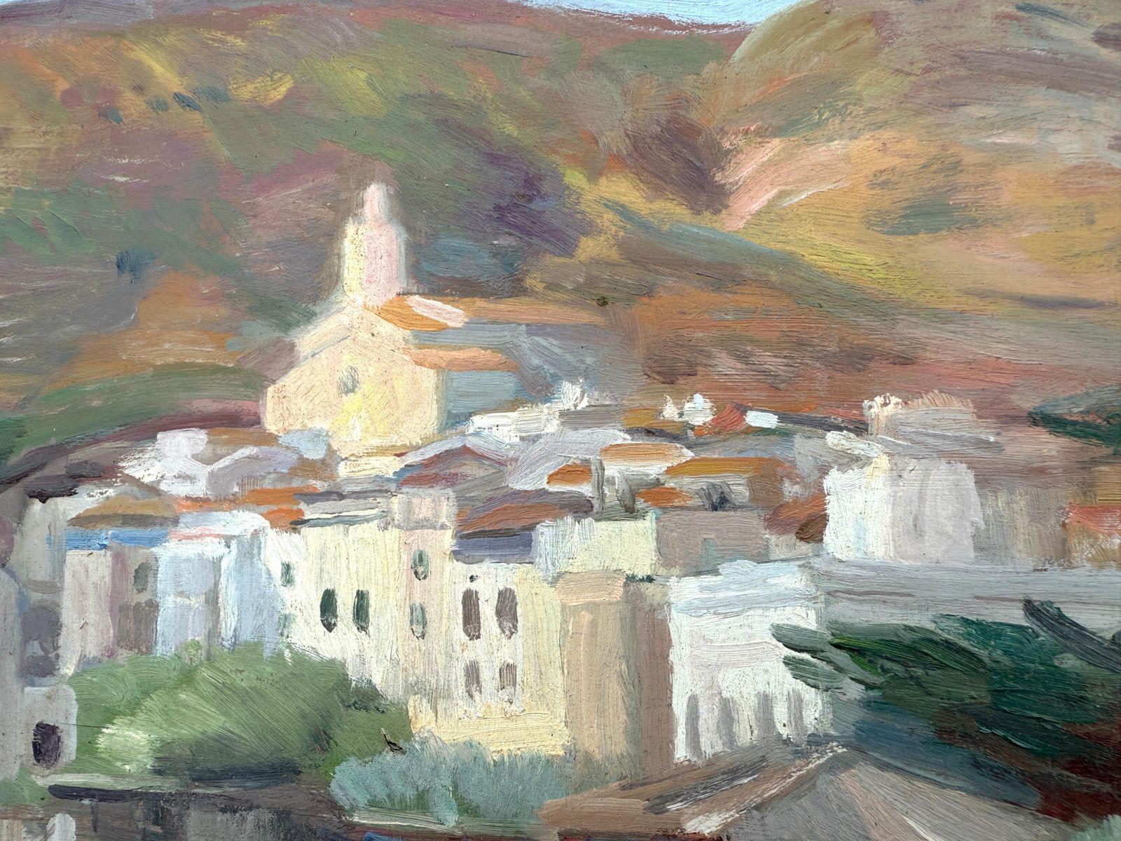 View Of Cadaqués Oil On Board Painting Mediterranean Landscape Spain photo Art