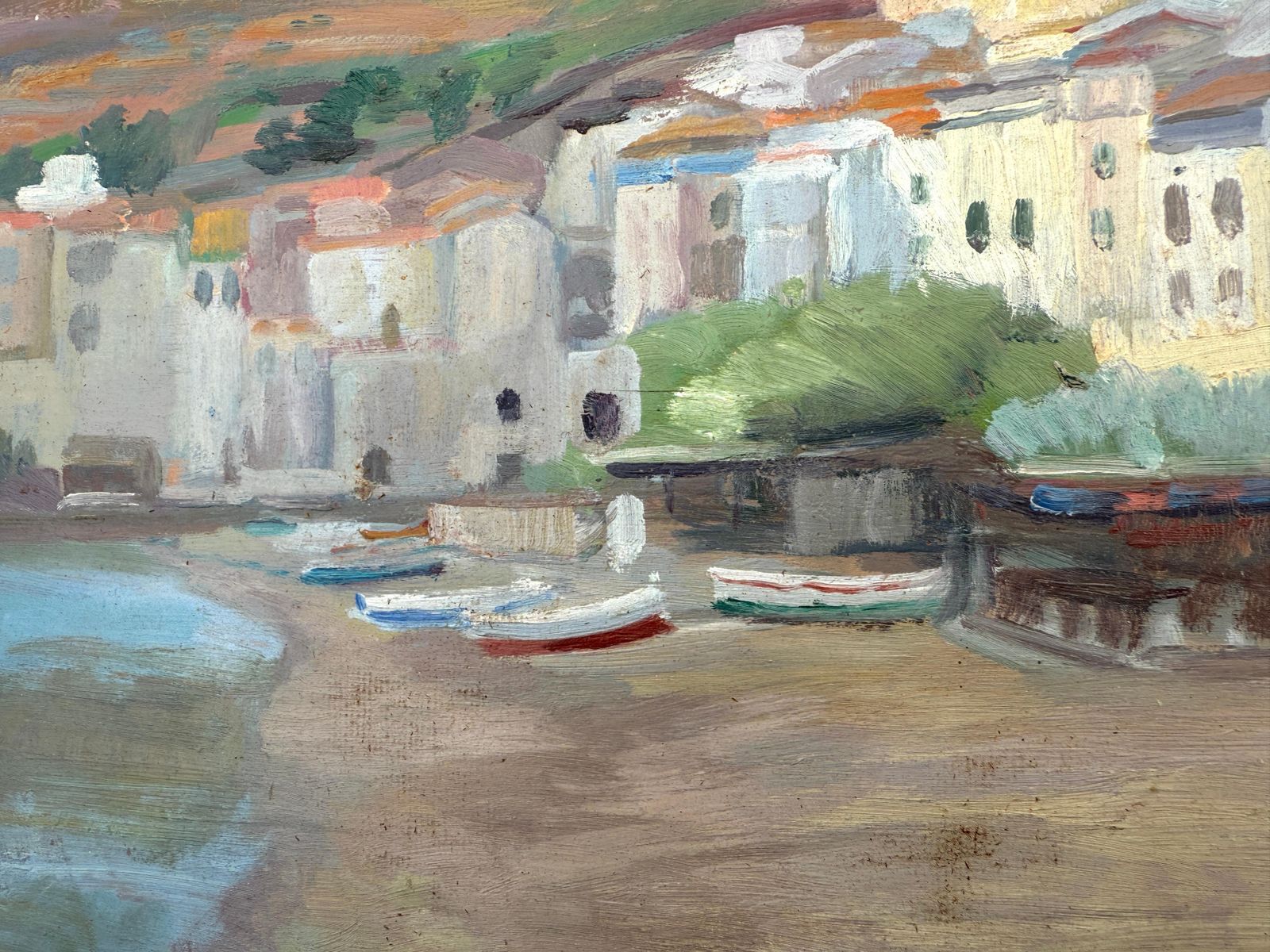 View Of Cadaqués Oil On Board Painting Mediterranean Landscape Spain photo 1100.0