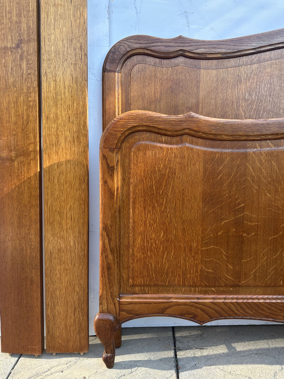 350.0 Attractive French Louis XV Antique Style Oak Double Bed Frame – Great Condition photo