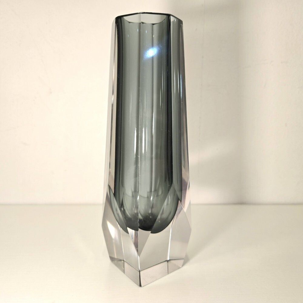 1960s Flavio Poli Murano Sommerso Facetted Vase
