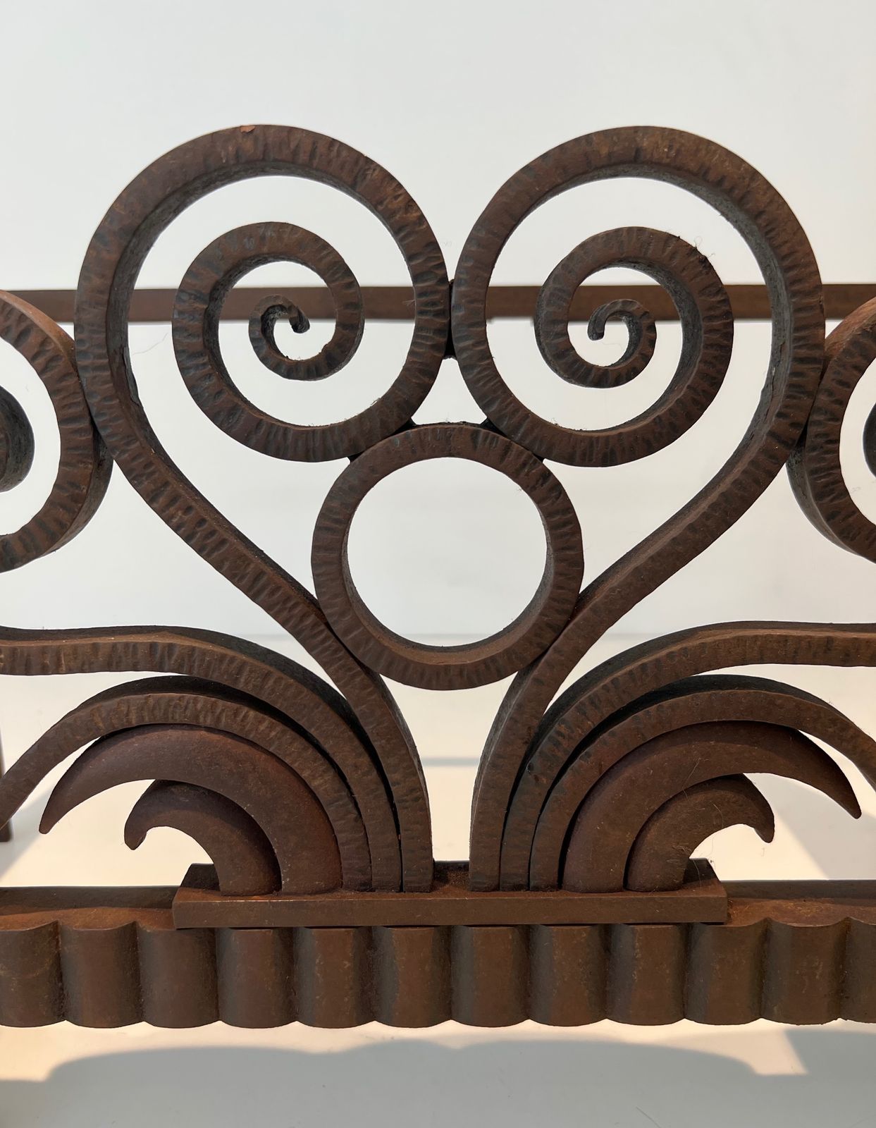 photo furniture Log Basket Or Andirons In Hammered Wrought Iron And Chrome In The Style Of Edgar Brandt. Circa 1930