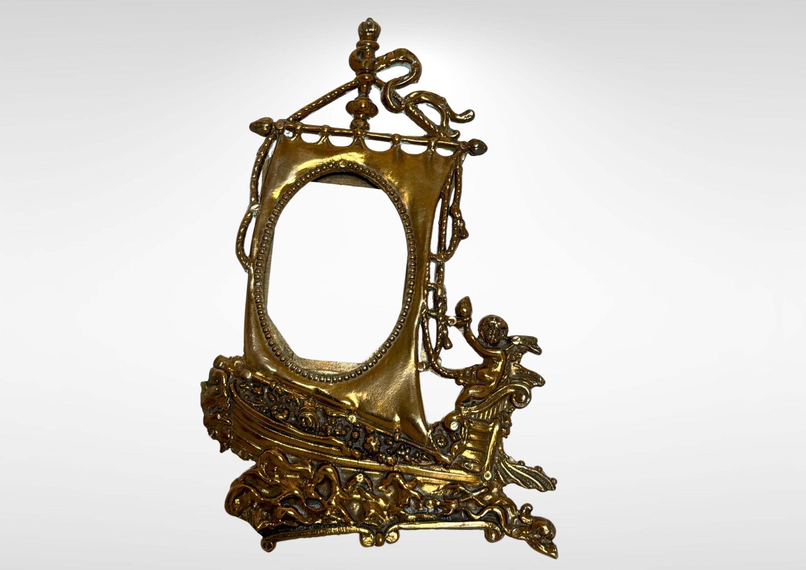 Art Nouveau Nautical Themed Brass Photo Frame With Putto Angel photo furniture