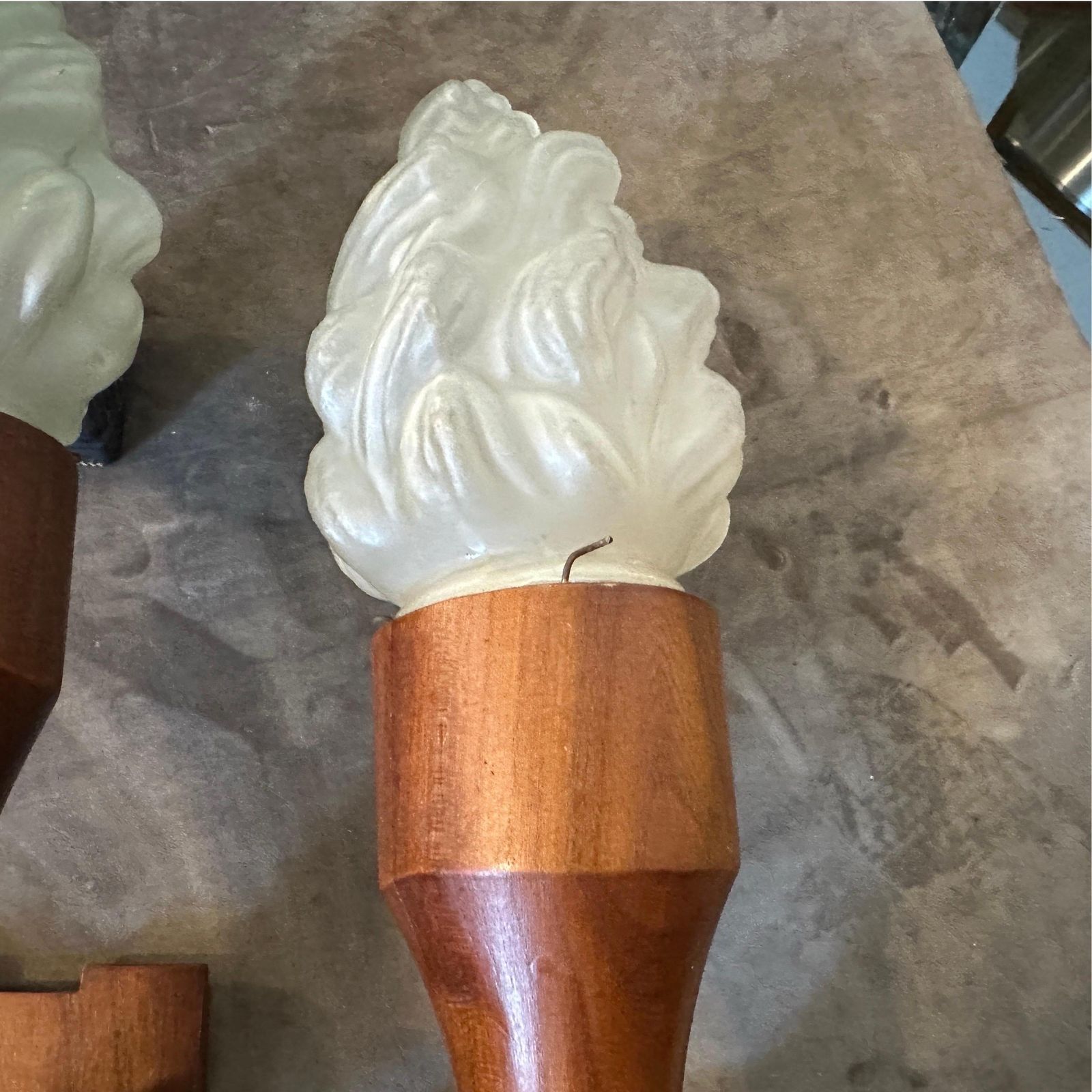 Set Of Two 1940s Art Deco Wood And Glass Italian Wall Sconces photo Lighting