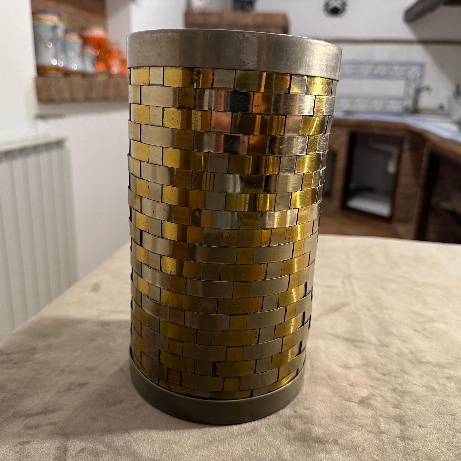 1970s Romeo Rega Mid Century Modern Brass And Silver Plate Italian Wine Cooler photo for sale