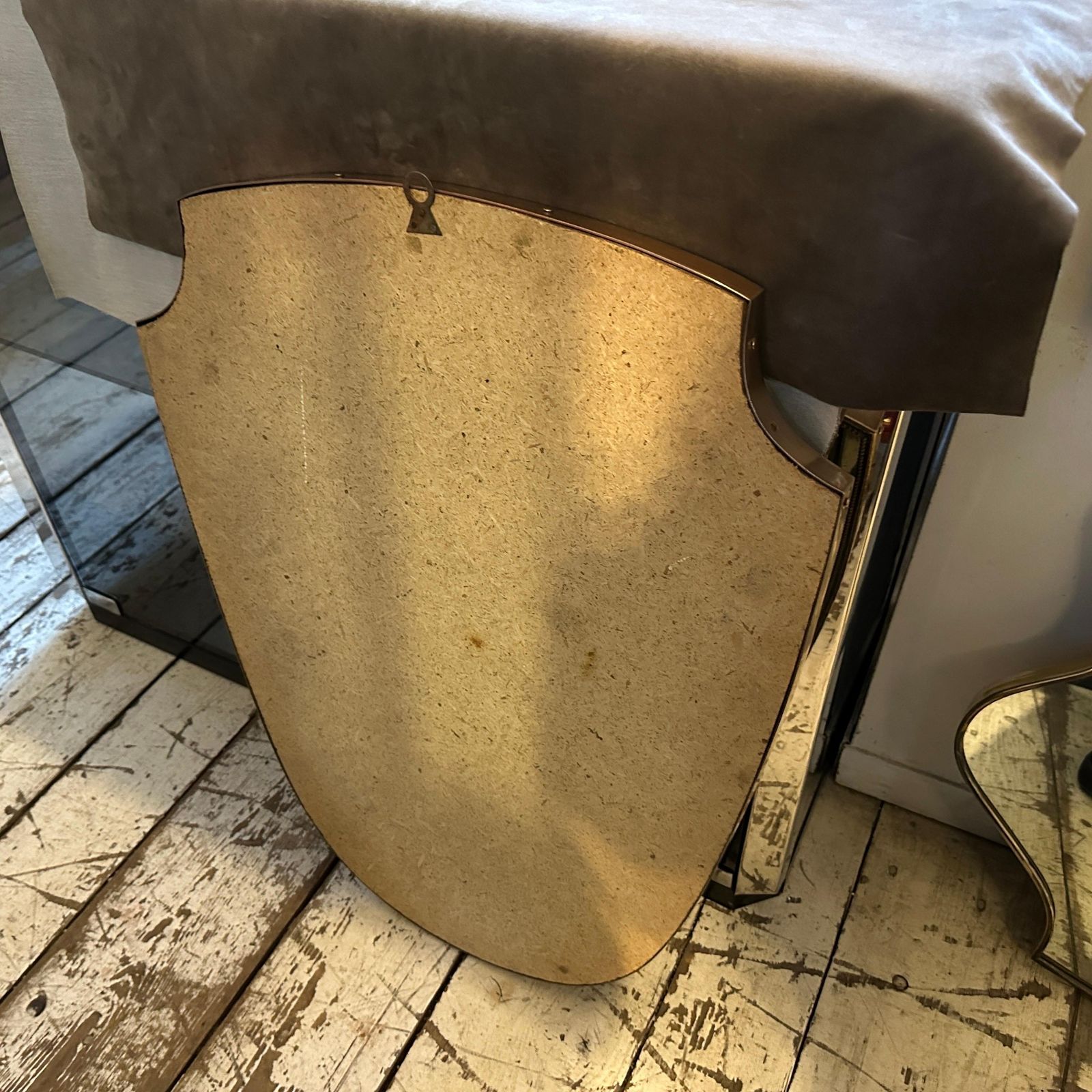 1960s Gio Ponti Style Mid Century Modern Brass Italian Shield Wall Mirror photo 1608.0