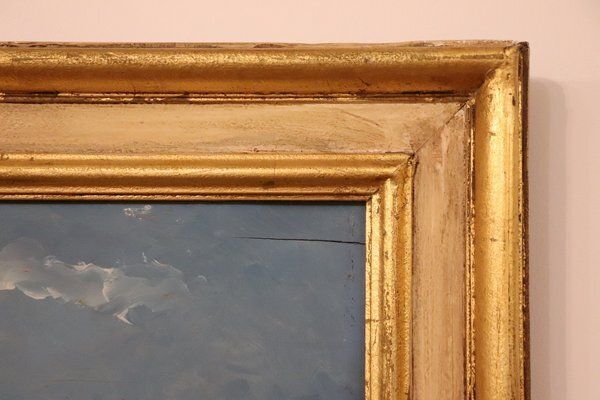 photo vinterior Italian Artist, Mountain Valley Landscape, Oil Painting On Plywood, Framed
