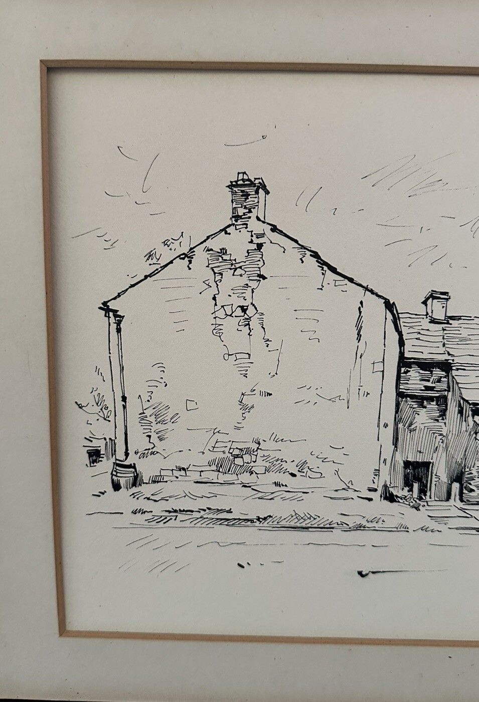 photo furniture Fred Lawson Pencil & Ink Drawing Yorkshire Signed Dated 1943