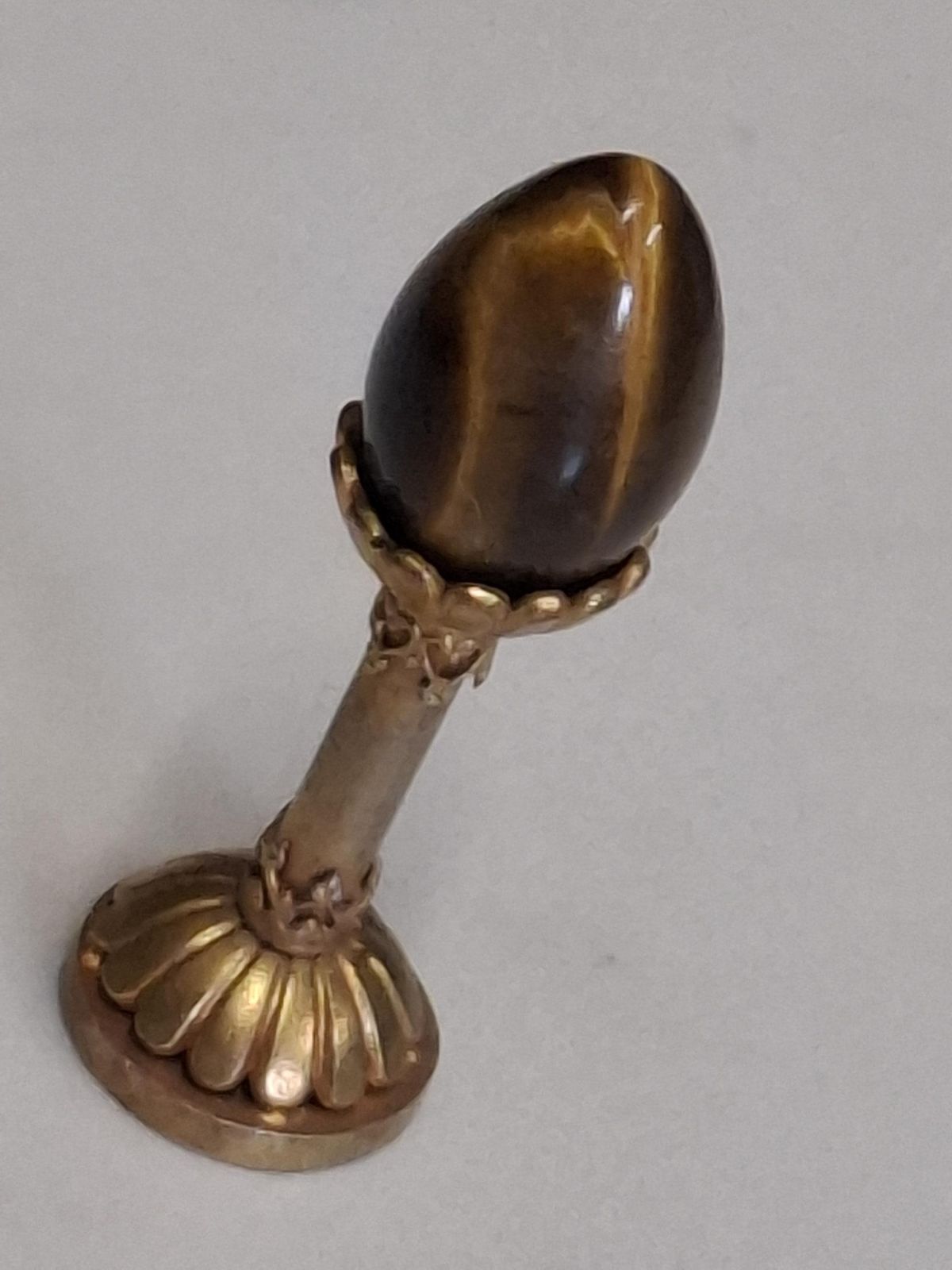 Antique Egg Shaped Tigers Eye Stone And Gold Plate Wax Seal Stamp