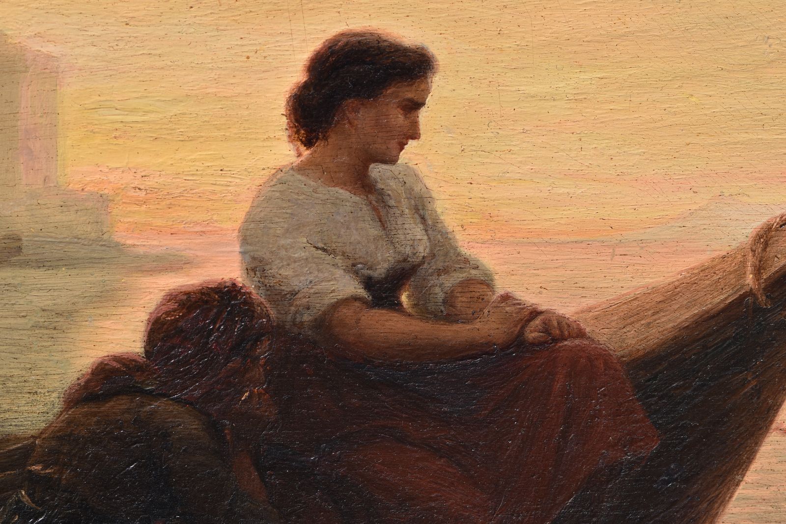 Jean Baptiste Arnaud Durbec, Two Women Looking Out To Sea, Seated On Boats On The Catalans Beach, Marseille (1852) photo buy