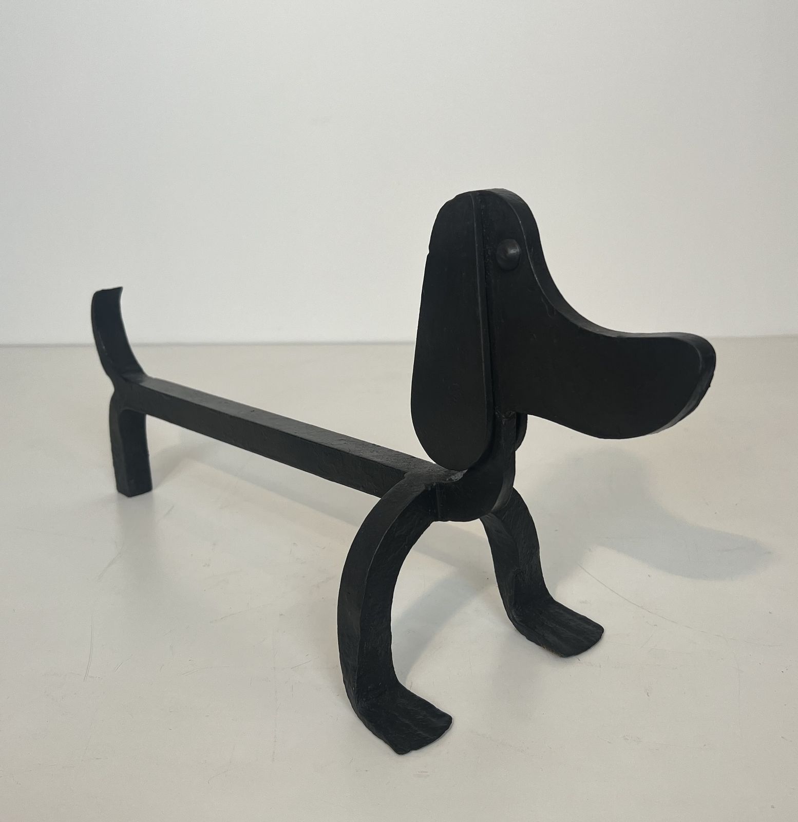Pair Of Wrought Iron Andirons Depicting Dachshunds Attributed To Edouard Schenck photo vintage