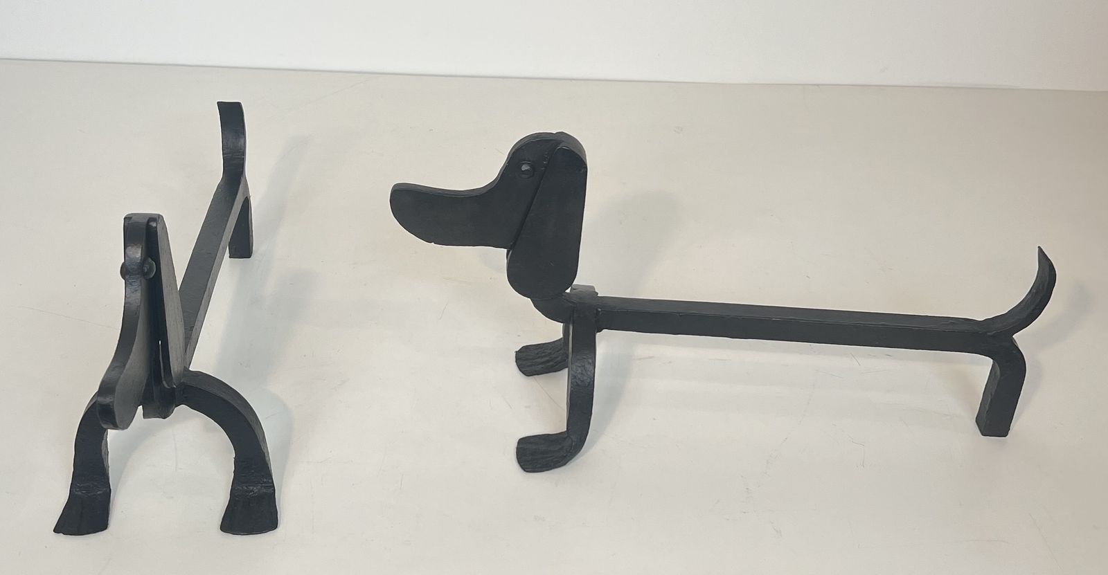photo vinterior Pair Of Wrought Iron Andirons Depicting Dachshunds Attributed To Edouard Schenck
