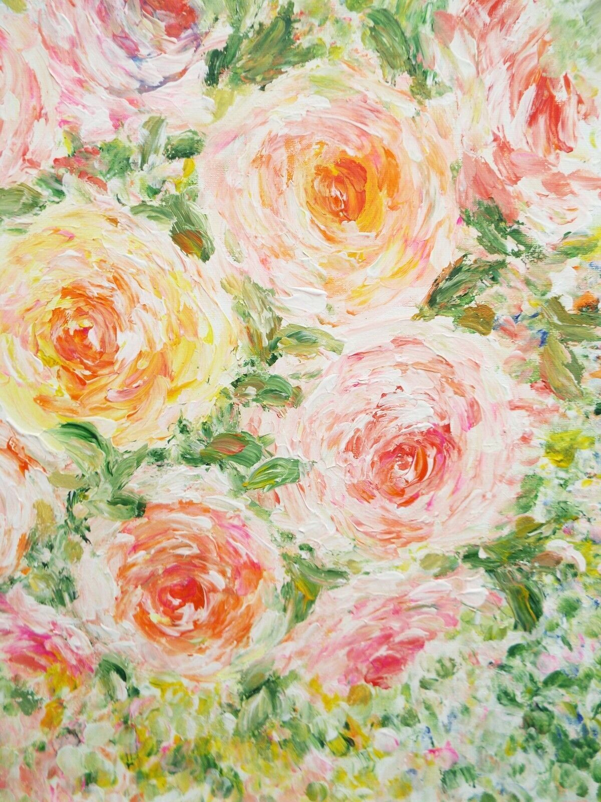 Large Pastel Roses Painting Framed Floral Signed Original Acrylic Flowers Andi photo buy