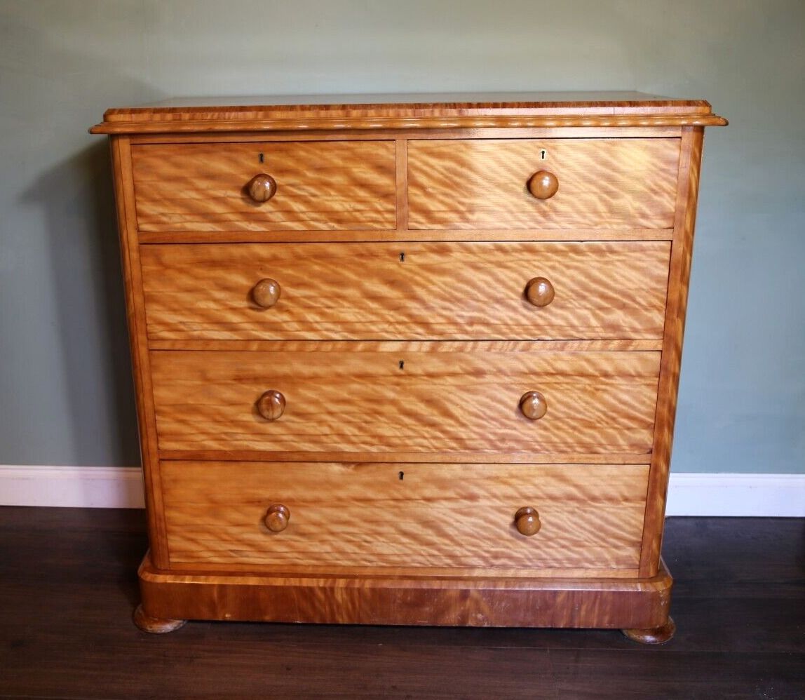 Antique Victorian Satin Birch Chest Of Drawers photo furniture