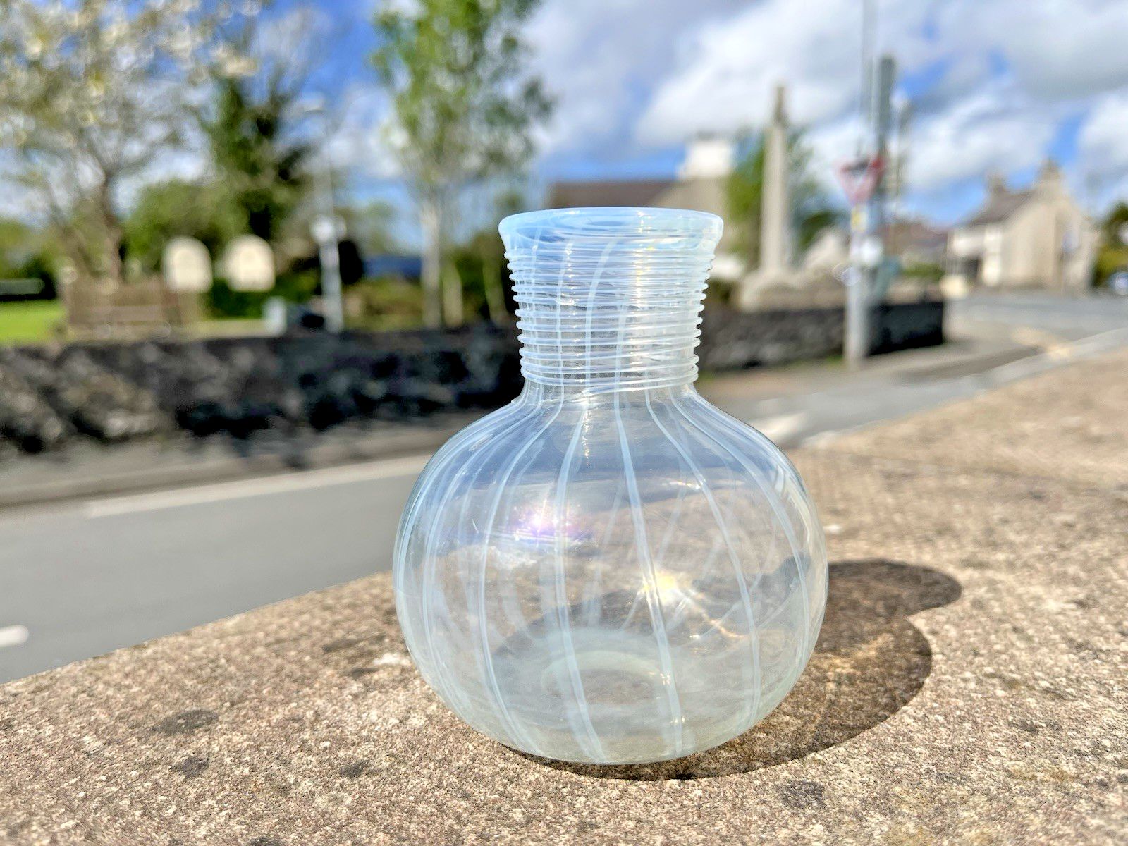 Antique 19th C Glass Opalescent Trailed Striped Miniature Bud Vase Ink Pot photo 80.0