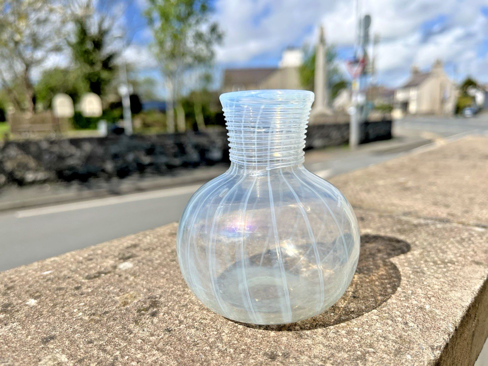 80.0 Antique 19th C Glass Opalescent Trailed Striped Miniature Bud Vase Ink Pot photo