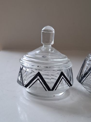 Karl Palda Perfume Bottle & Trinket Pot Art Deco Czech Crystal 1930s photo Home Decor