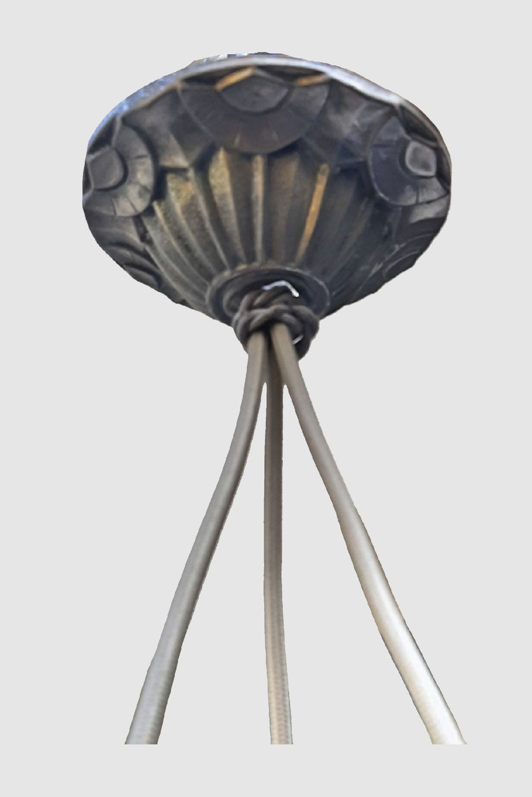 Muller Freres Art Deco Pendant Light Mottled Glass Shade In Unique Turquoise And Orange Tints, Rewired With 3 Sockets France 1930s photo furniture