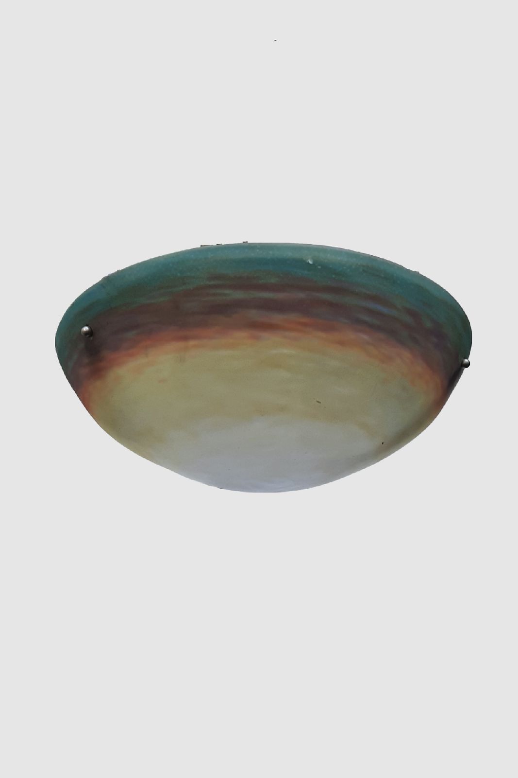 Muller Freres Art Deco Pendant Light Mottled Glass Shade In Unique Turquoise And Orange Tints, Rewired With 3 Sockets France 1930s photo vinterior