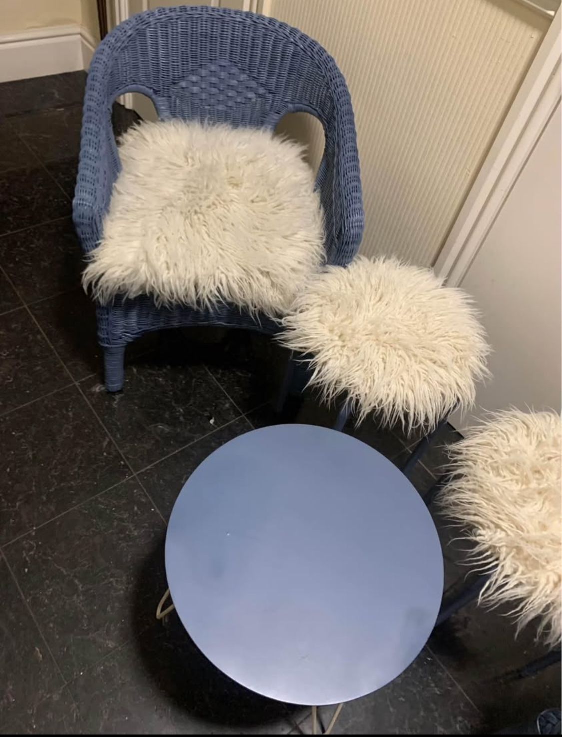 Upcycled Lloyd Loom Blue Rattan Chairs photo Furniture