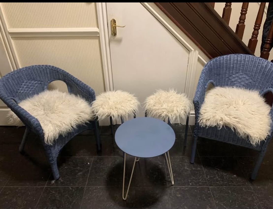 Upcycled Lloyd Loom Blue Rattan Chairs photo 95.0