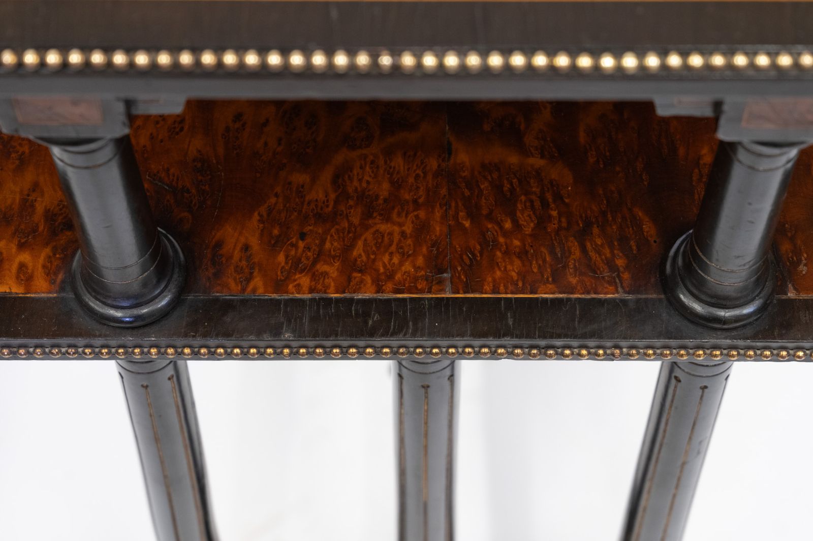 Aesthetic Movement Amboyna Burl Ebonised & Gilt Metal Side Table photo for sale