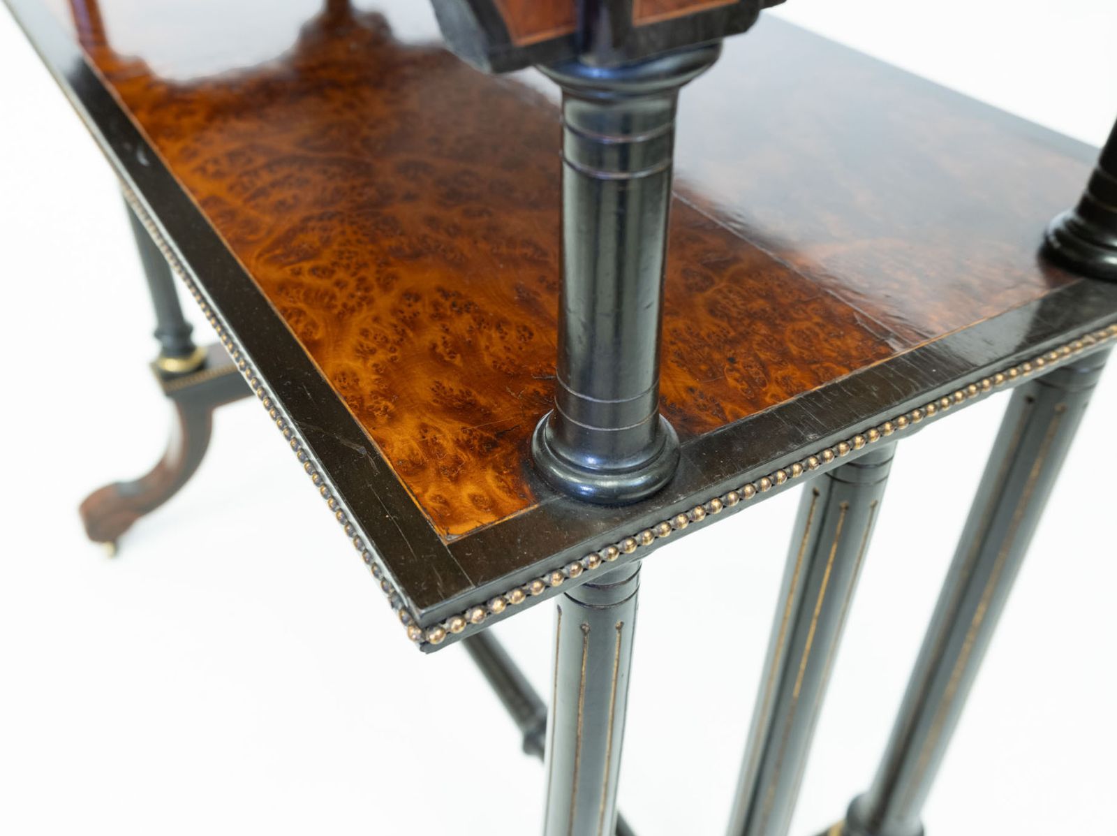 Aesthetic Movement Amboyna Burl Ebonised & Gilt Metal Side Table photo 1575.0