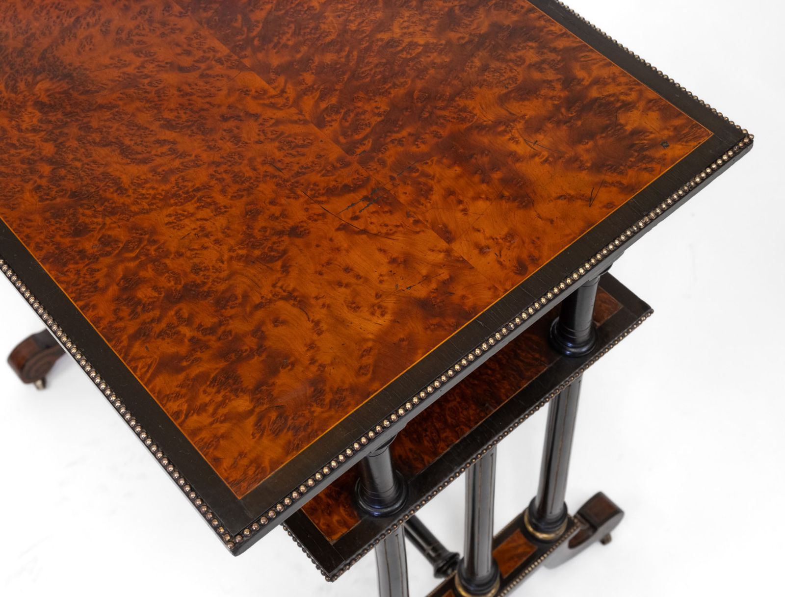 Aesthetic Movement Amboyna Burl Ebonised & Gilt Metal Side Table photo vintage