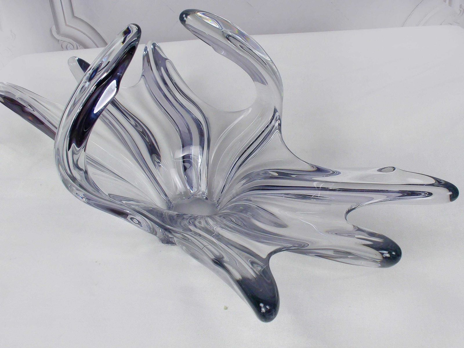 photo for sale Mid Century French Crystal Glass Fruit Bowl Or Centerpiece By Art Vannes France, 1960 69. Vintage Art Glass