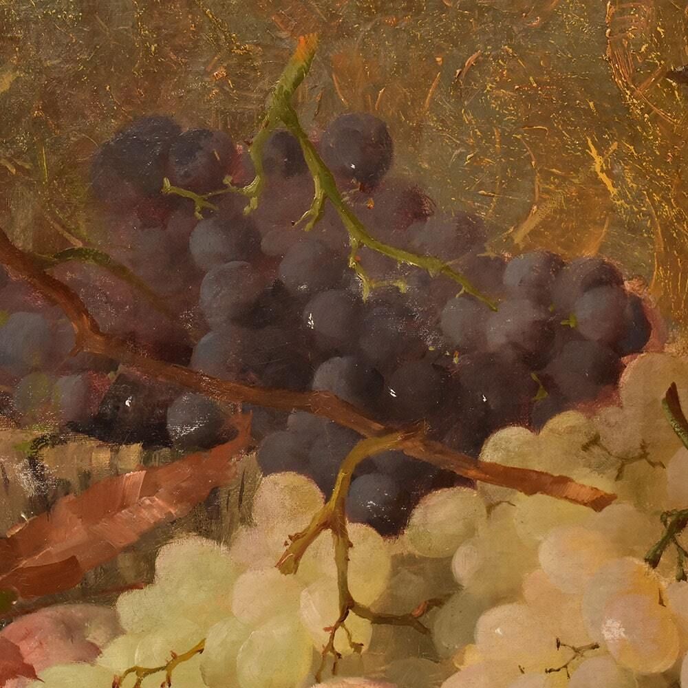 Still Life Oil Painting, Still Life With Fruit, Grapes And Peaches, Oil On Canvas, Antique Painting, XIX Century. photo buy