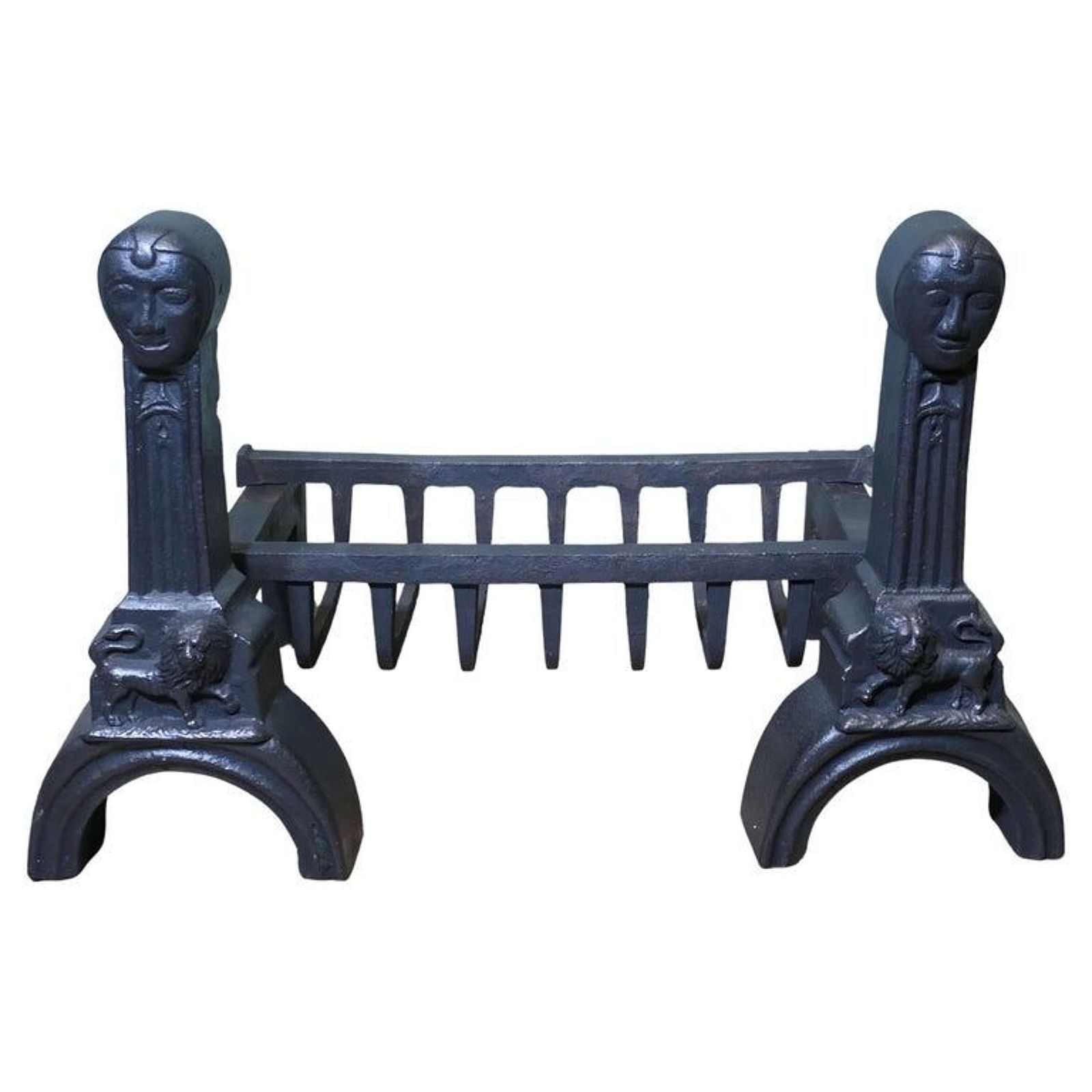 Very Heavy 19th Century Inglenook Fire Grate On Andirons48