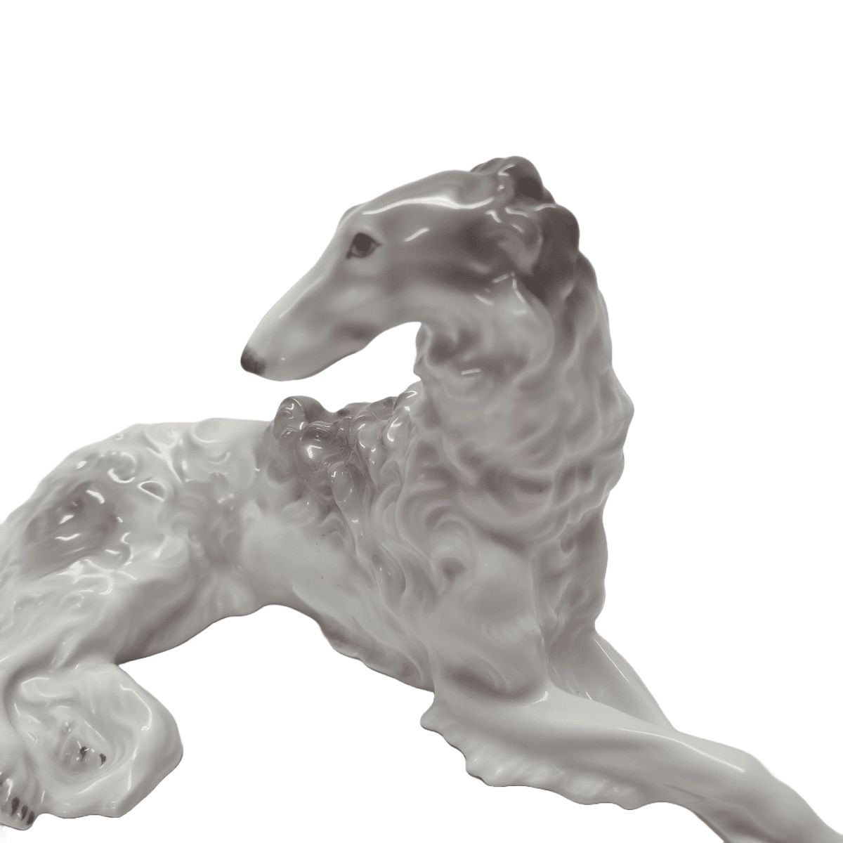 Art Deco Porcelain Borzoi Statue Schlaggenwald, 1st Half 1900s photo furniture