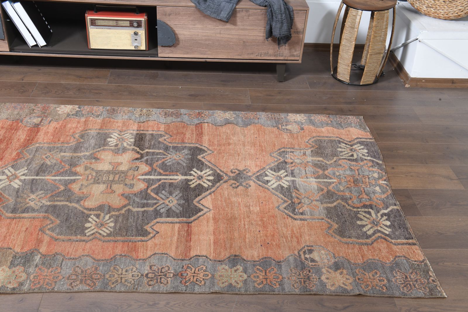 4'2x10'4 Ft, Orange Farmhouse Decor Vintage Turkish Runner, Washable, Kitchen Decor, Stair Decor, Hallway Rug, Wool Oushak Carpet, Handmade, Star photo vinterior