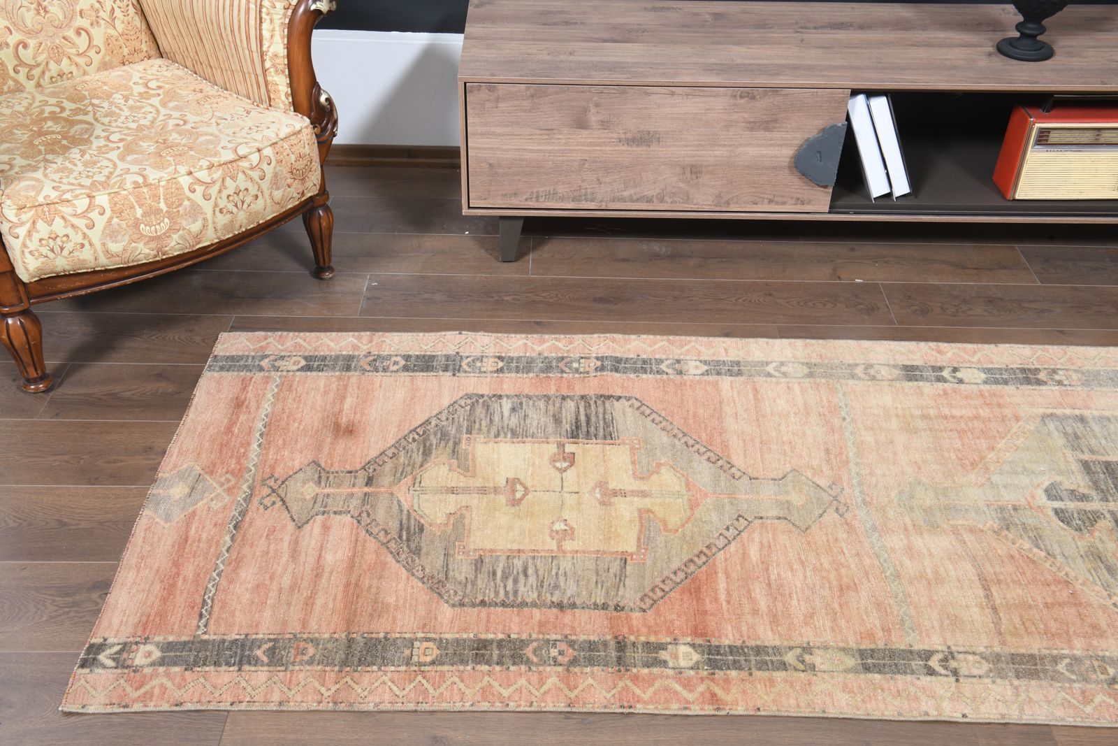 3'3x11 Ft, Orange Beige Farmhouse Decor Runner, Turkish Rug, Wool, Organic Color, Antique Carpet, Stair Decor, Kitchen Decor, Hallway Decor photo vinterior