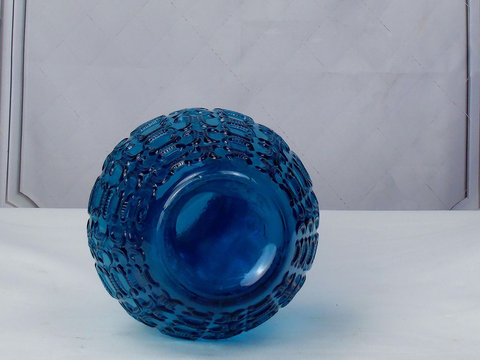 Mid Century 1950 Positano Blue Glass Decanter Bottle, Made In Toscana, Italian Glass, Blue Textured Glass With Twisted Glass Handle photo Home Decor