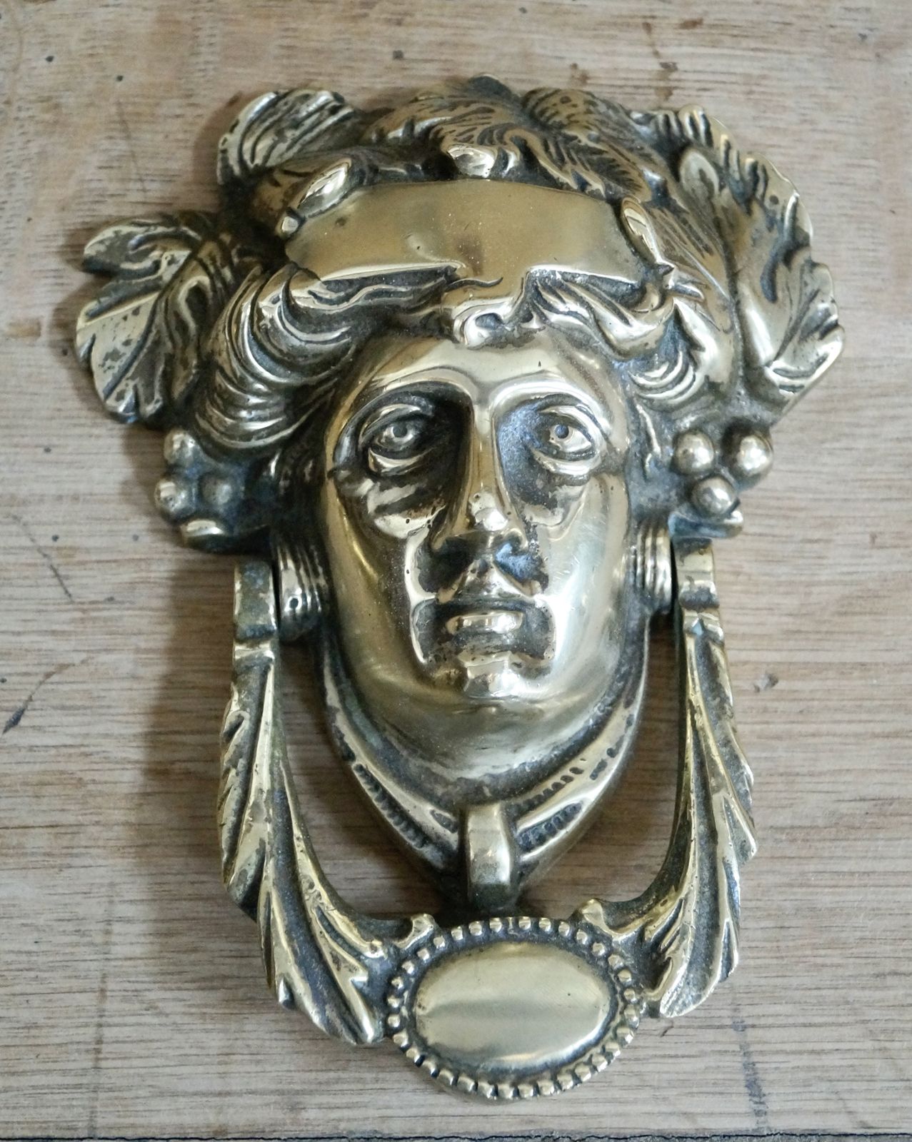 Victorian Head Of Dionysus Brass Door Knocker