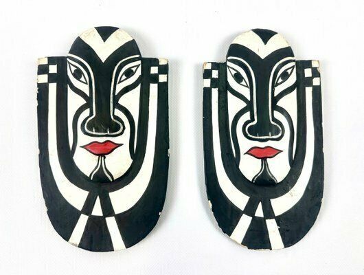 Carved And Painted Wood Masks From Bali, Set Of 2