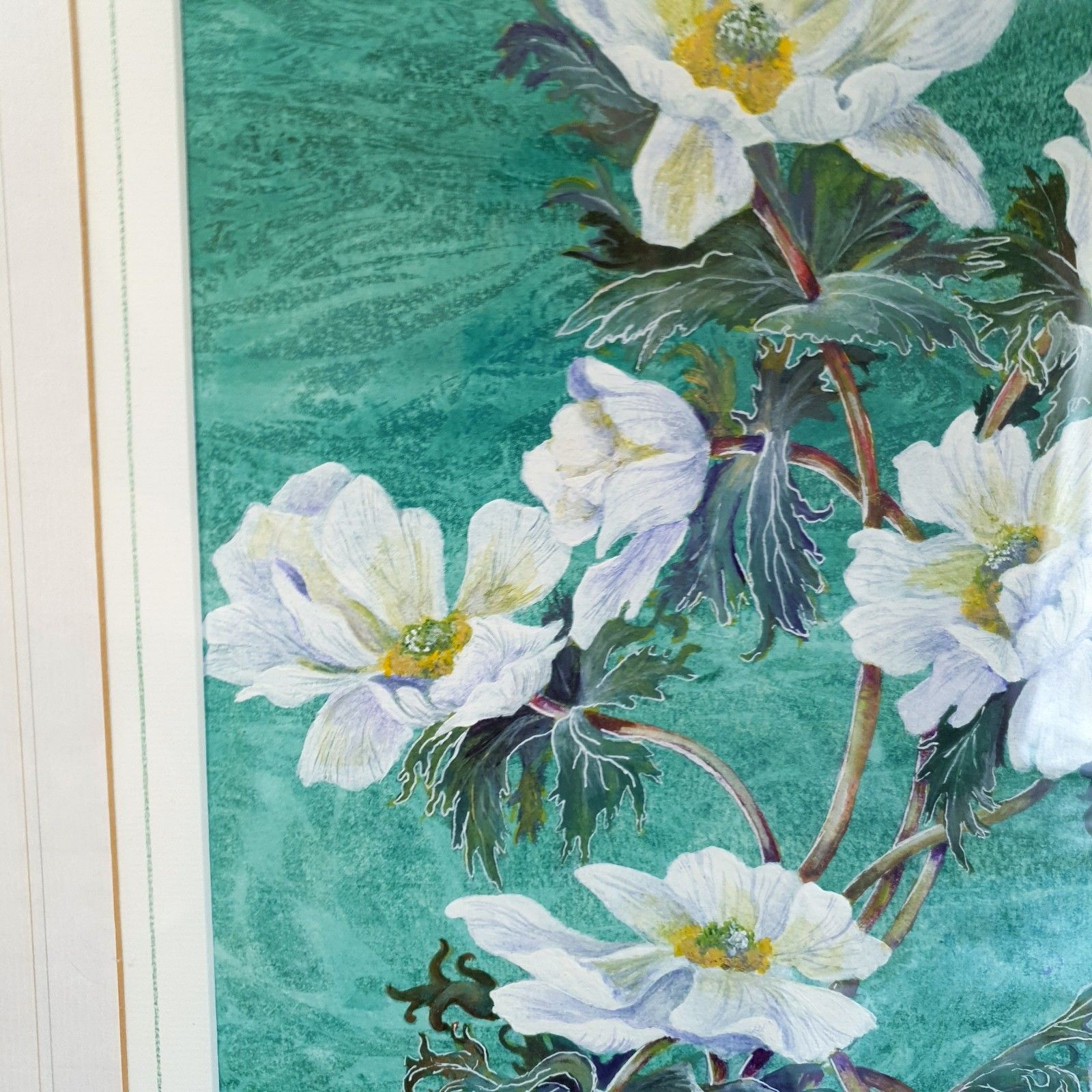 Signed Watercolour Flowers Original Painting June G. Skinner Framed Green Large photo vinterior