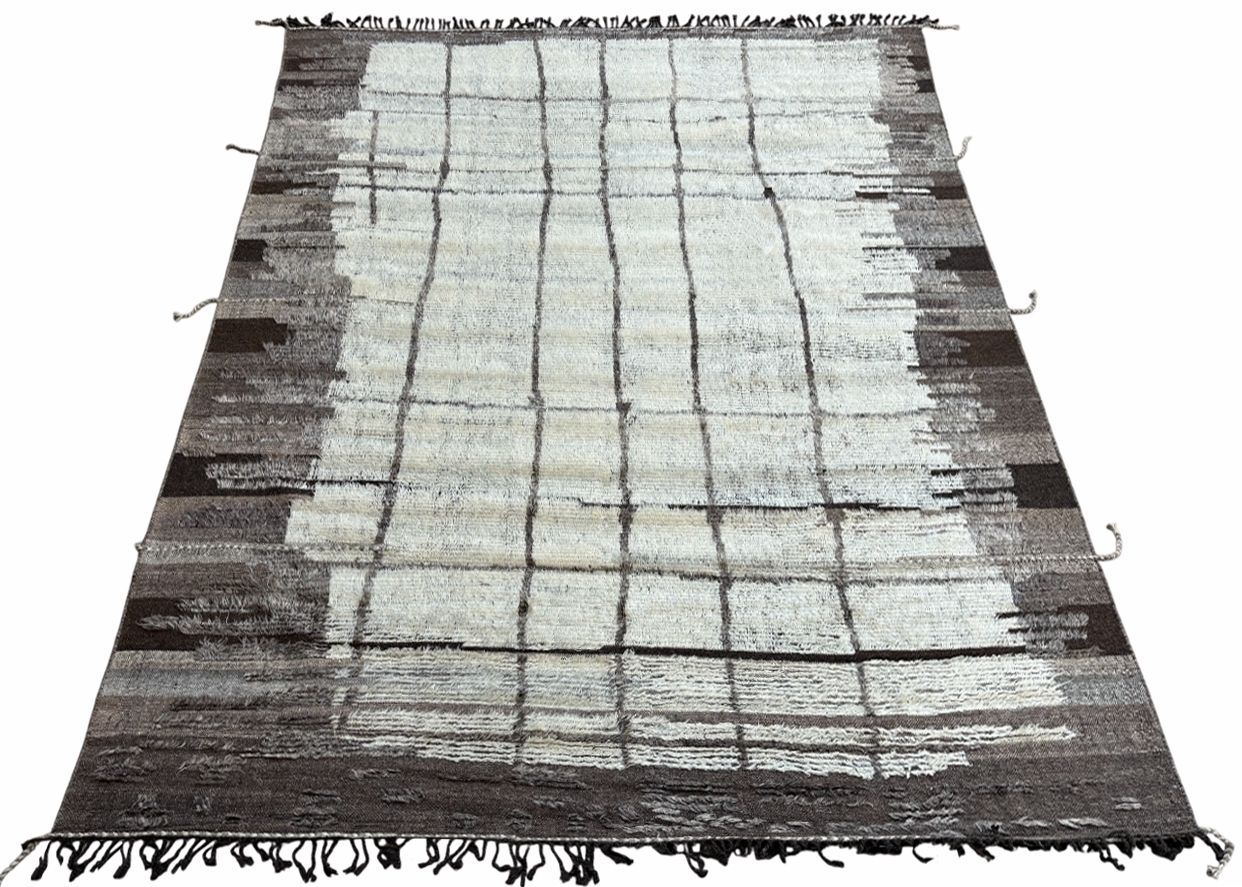 275x365 Cm Vintage Hand Knotted Moroccan Design Rug. 100% Wool. Handmade Beni Ourain Carpet photo Textiles