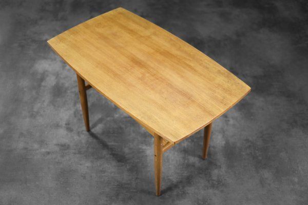 photo vinterior Mid Century Modern Scandinavian Cherry Wood Coffee Table With Woven Shelf, 1960s